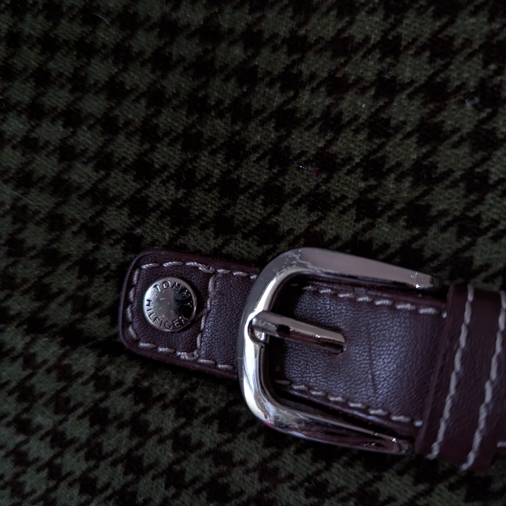 Y2K Vintage Tommy Hilfiger Wool & Leather Houndstooth Messenger Bag Brown Green - Picture 5 of 13